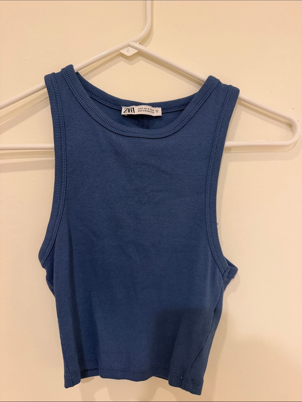 Zara Indigo Ribbed Tank - Sleeveless Cropped Top